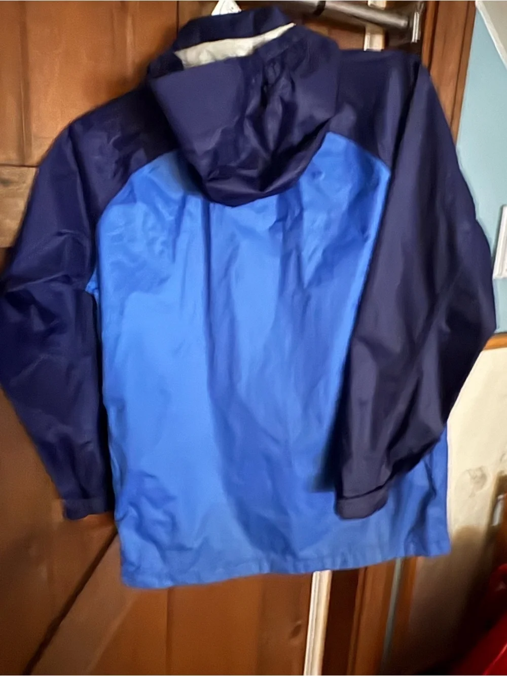 REI Two-Tone Blue Hooded Raincoat
